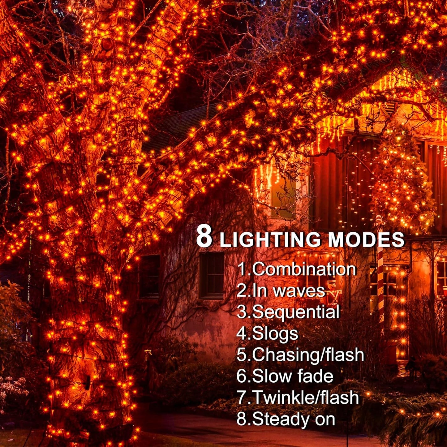 weillsnow 164FT 500 LED Orange Halloween Lights, 8 Modes Waterproof Plug in String Lights for Halloween Indoor Outdoor Yard Party Wedding Garden Home Decorations (Orange)