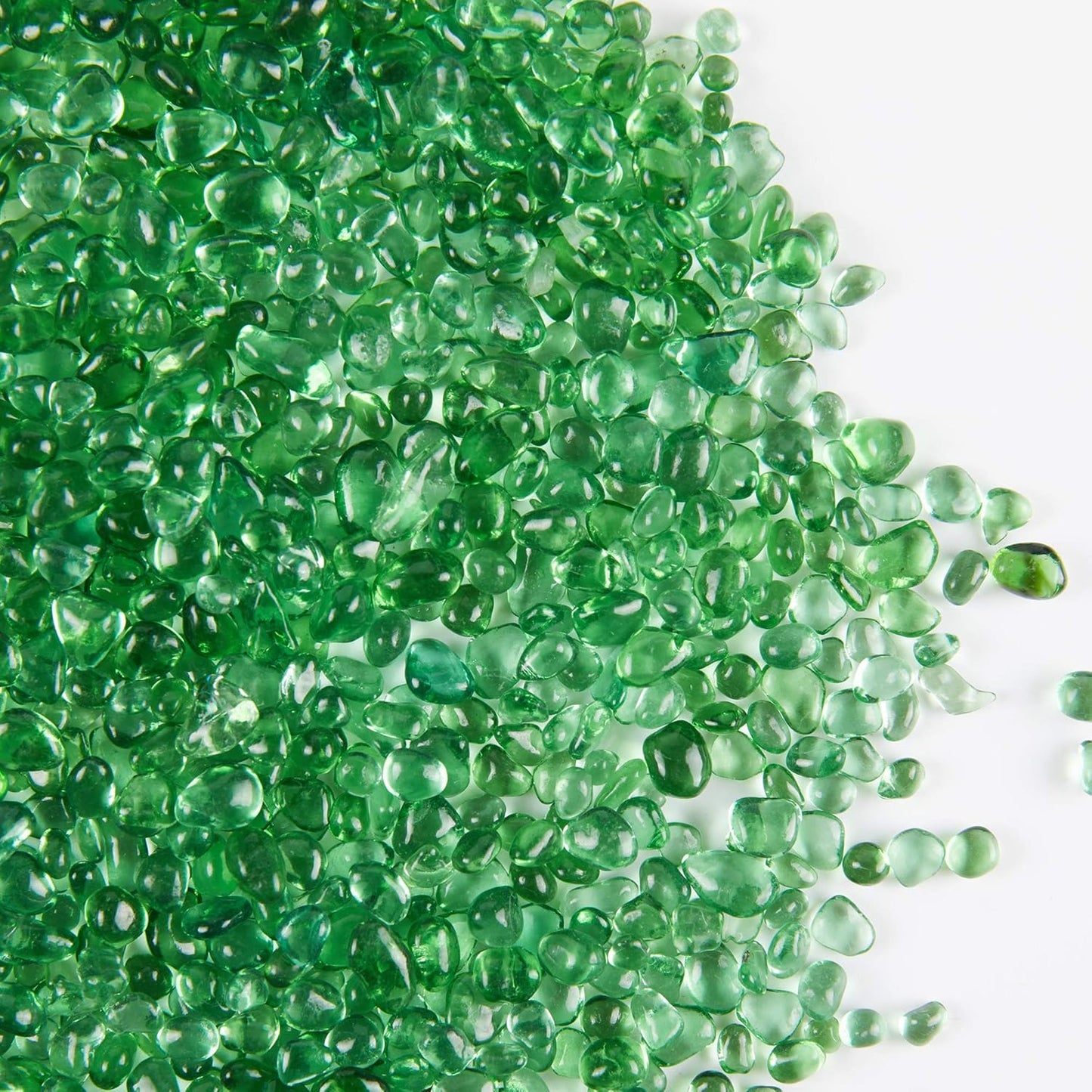 TWINKLING High Luster Round Fire Glass Stones,Glass Marbles Pebbles,Glass Beads Gems for Fire Pit Vase Fillers Crafts Aquarium Garden Decoration,3-6mm,1-Pound Jar (Light Green)