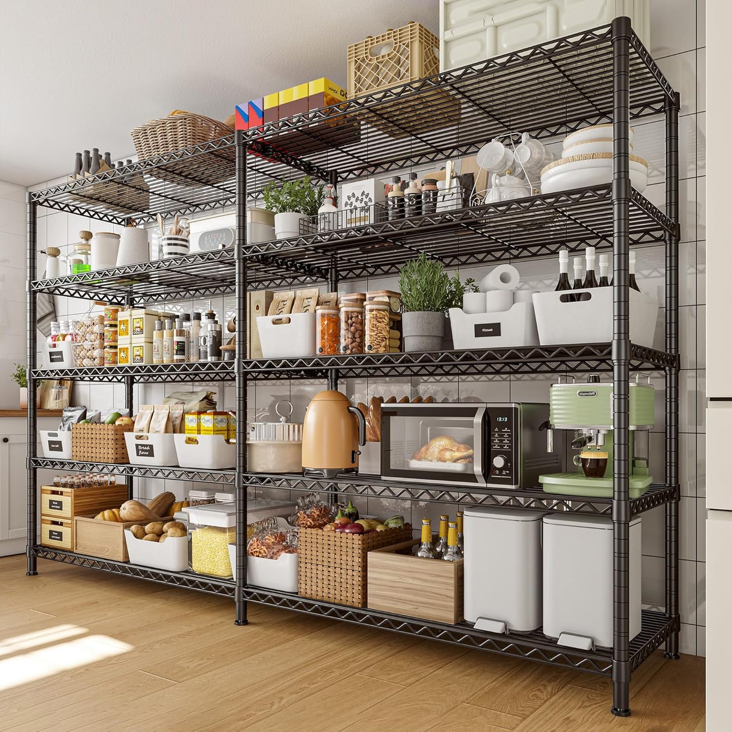 REIBII 72.8" W Storage Shelves Load 1600LBS, 5 Tier Metal Shelving Unit Wire Shelving for Storage Rack Heavy Duty Metal Shelves for Garage Pantry Kitchen, 17.7" D x 72.8" W x 70.9" H