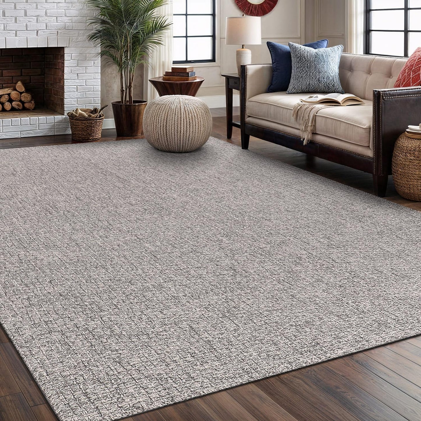 Easy Jute Rug 5x7 Indoor Outdoor Natural Rugs Solid Fiber Rug Woven Area Rug Boho Easy Clean Inside Carpet for Living Room Bedroom Dining Room Hallway or Outdoor Patio Porch (5 X 7 Silver)