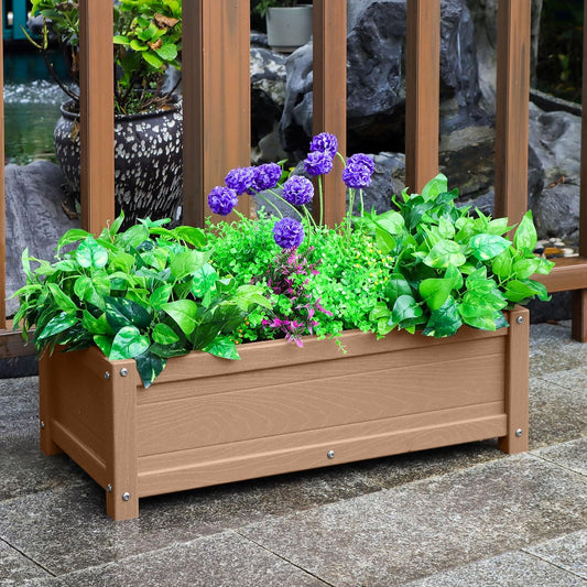 HDPE Raised Planter Box Outdoor,Rot-Resistant and Non-Cracking,Raised Beds for Gardening 29.5 * 14.4 * 9.8 in for Yard,Lawn,Outdoor Planter Boxes Rectangle with Drainage Holes Brown