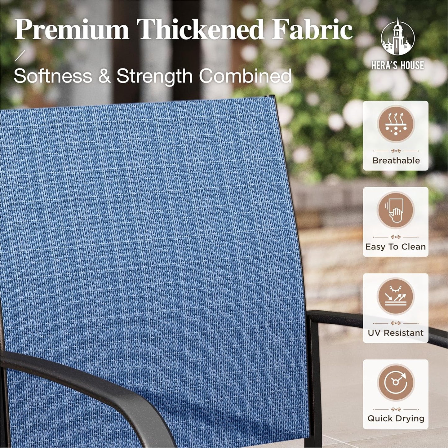 HERA'S HOUSE Extendable Patio Table and Chairs Set for 8, 9 Pieces Outdoor Dining Set, Rectangular Metal Dining Table with 8 x Chairs for Deck Lawn Garden Porch, Blue