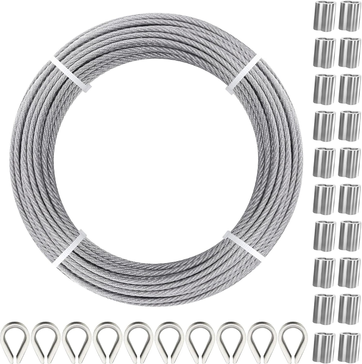 100FT 1/8" T316 Stainless Steel Cable with Cutter, 7x7 Strands Aircraft Wire Rope for Deck Railing, Stair Handrail, Porch Fence, High Strength for Indoor and Outdoor Use