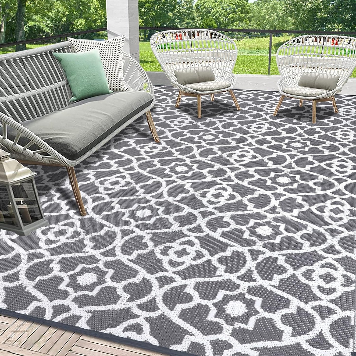 HEBE Outdoor Rug Waterproof 9x12, Plastic Straw Rug Camping Rug, Reversible Outdoor Patio Rugs RV Mat Clearance, Indoor Outside Floor Carpet for Porch,Deck,Camper,Balcony,Backyard