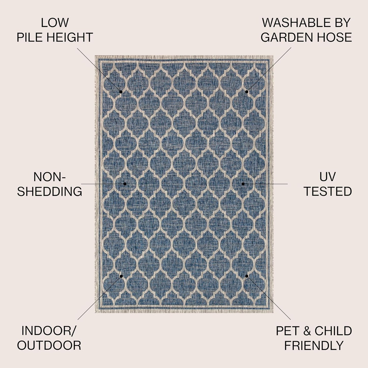 Eyely BMS109D-6R Santa Monica Trebol Moroccan Trellis Textured Weave, Pet Friendly, Non-Shedding, Stain Resistant, Easy-Cleaning, Navy/Gray, 6' Round, Indoor/Outdoor, Area Rug