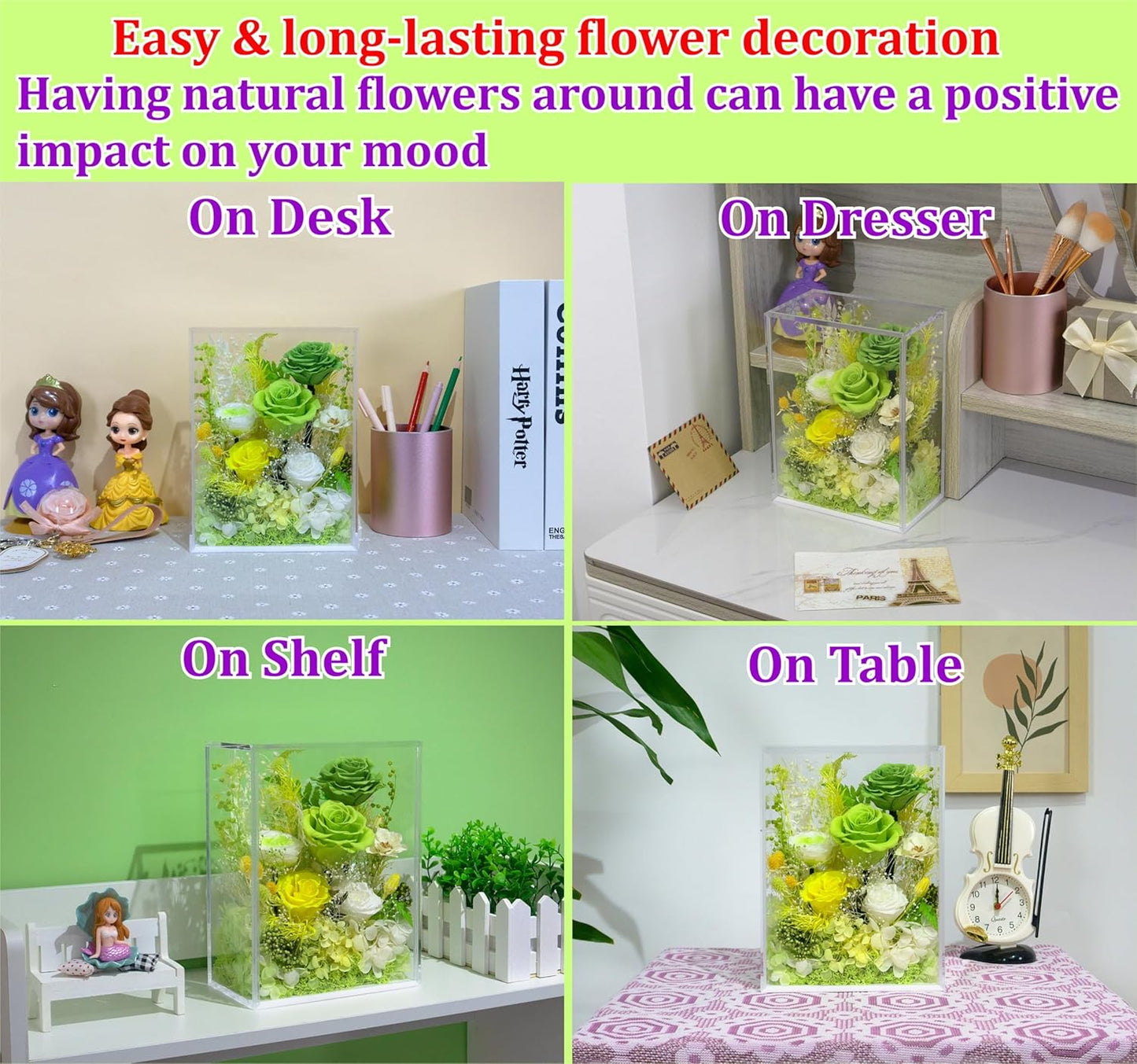 Valley of Rain & Forest Long-Lasting Real Flowers, Handcrafted Preserved Rose Bush For you to Send Love for All Occasions, Floral Arrangement for Indoor Decoration (Green Rose Spring-themed)