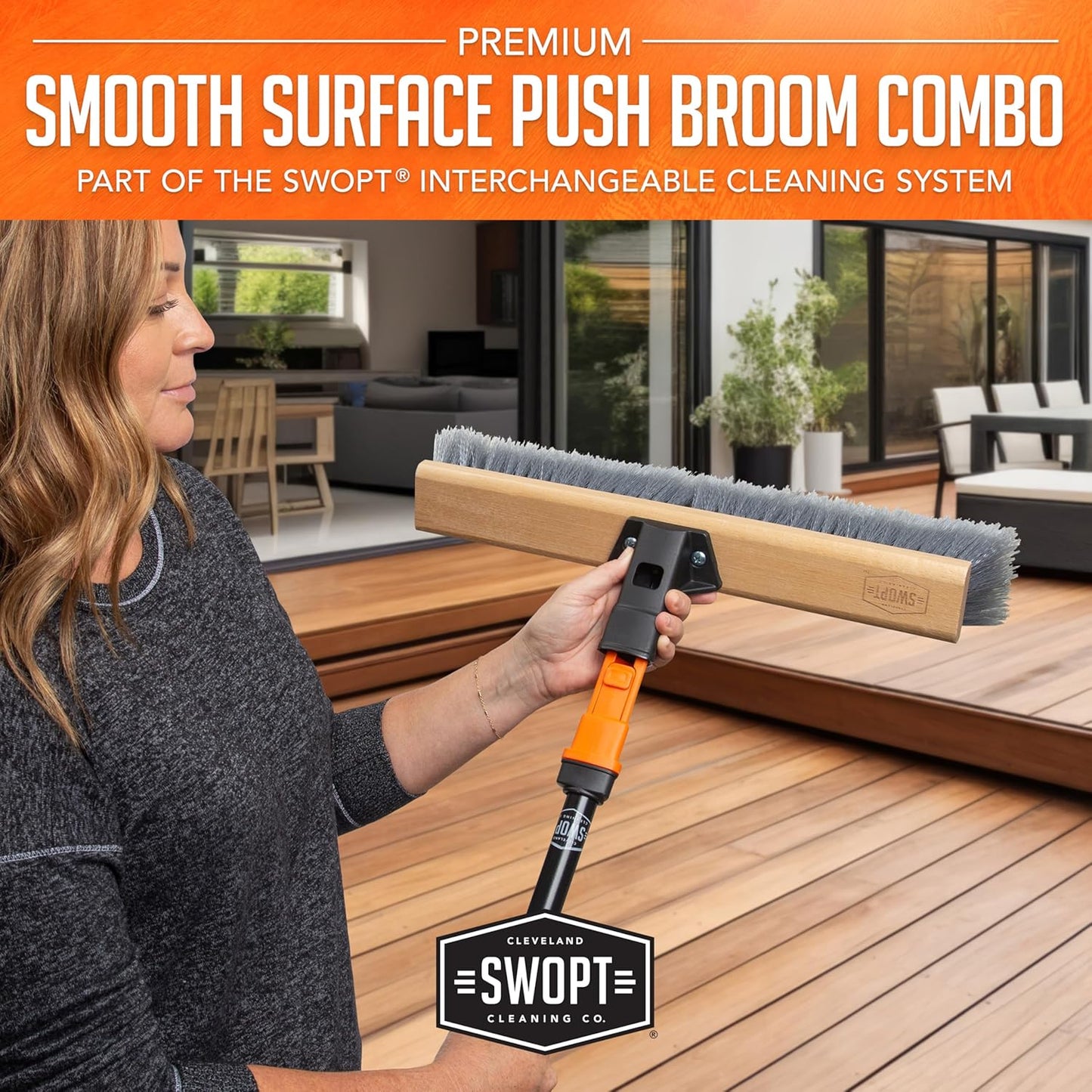 SWOPT 24” Premium Multi-Surface Push Broom Head — Cleaning Head Interchangeable with All SWOPT Cleaning Products for More Efficient Cleaning and Storage — Indoor and Outdoor Push Broom