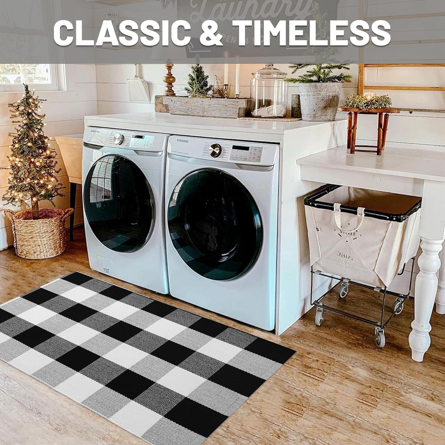IOHOUZE Buffalo Plaid Checkered Rug 2x3 Ft Front Door Mats, Washable Area Rugs for Front Porch Decor, Spring Summer Welcome Mats Outdoor, Black White Rug for Farmhouse/Entryway/Home Entrance