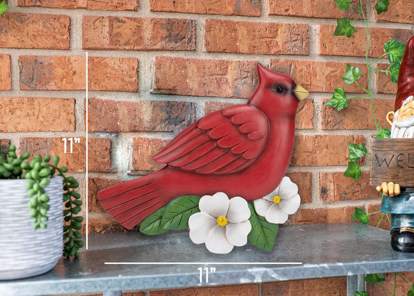 NAT & Jules Animal Character Shaped Dimensional Indoor Outdoor 11 inch Cast Resin Decorative Garden Stepping Stone, Patio, Walkway Sculpture Yard Art, Cardinal Red