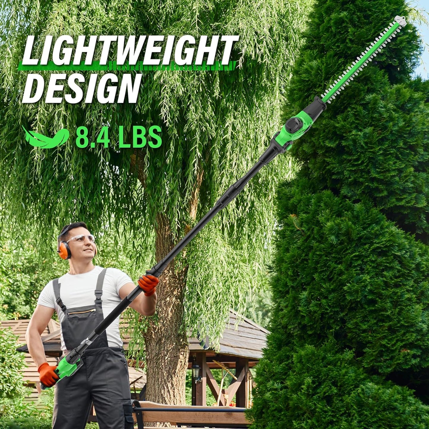 SOYUS Pole Hedge Trimmer Cordless, 18-inch Electric Hedge Trimmer with Extension Pole, 15-Foot Max Reach, Multi-Angle, 2.0Ah Battery and Charger Included