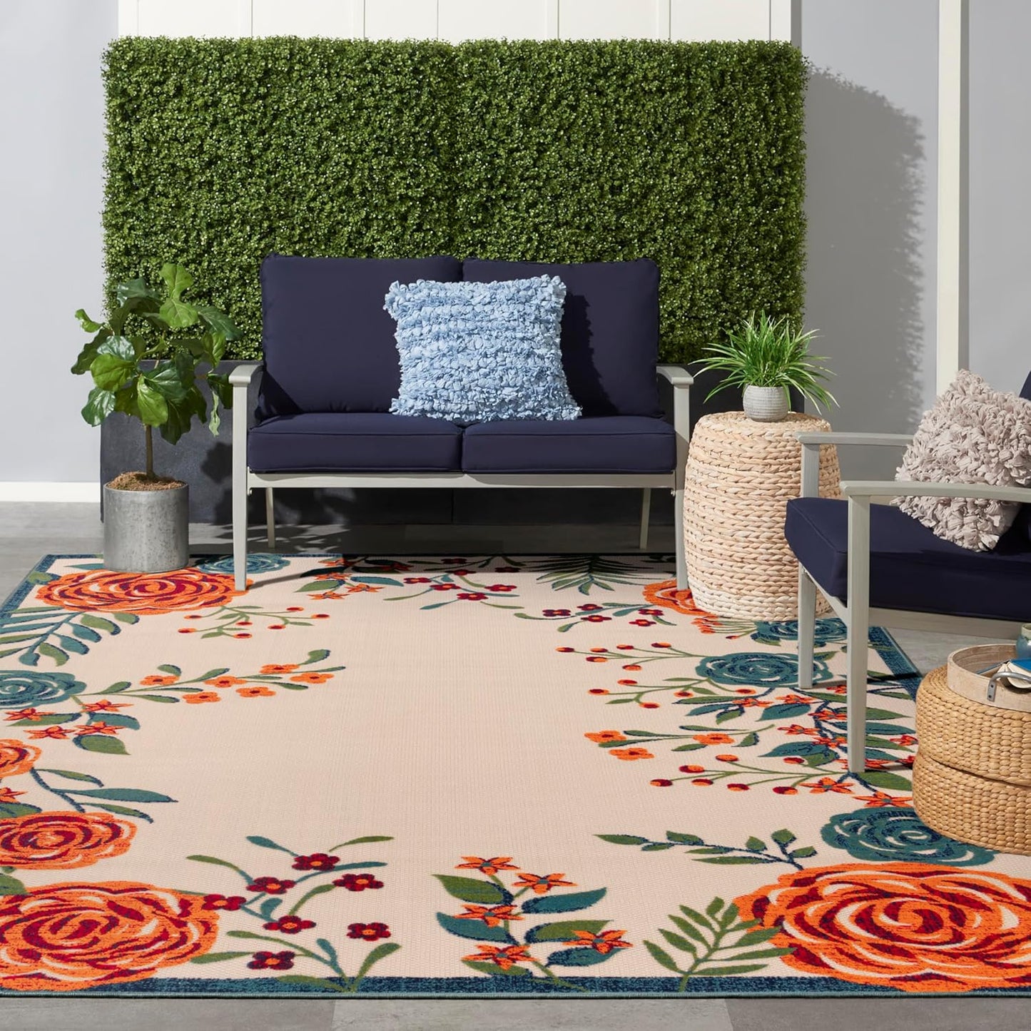 Nourison Home Aloha Indoor/Outdoor Ivory Multicolor 12' x 15' Area Rug, Easy-Cleaning, Non Shedding, Bed Room, Living Room, Dining Room, Backyard, Deck, Patio (12x15)