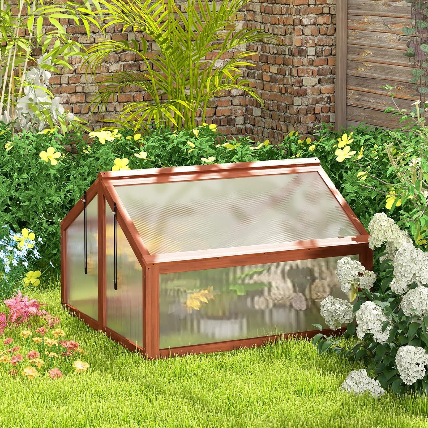 Giantex Garden Portable Wooden Cold Frame Greenhouse Raised Flower Planter Protection (35.4"X31.3"X23.0")