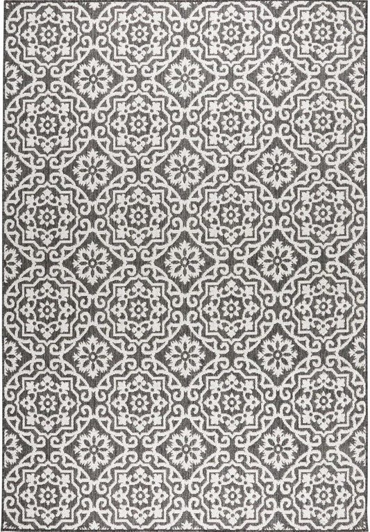Nicole Miller New York Patio Country Julia Transitional Geometric Indoor/Outdoor Area Rug, Black/Grey, 5'2"x7'2"