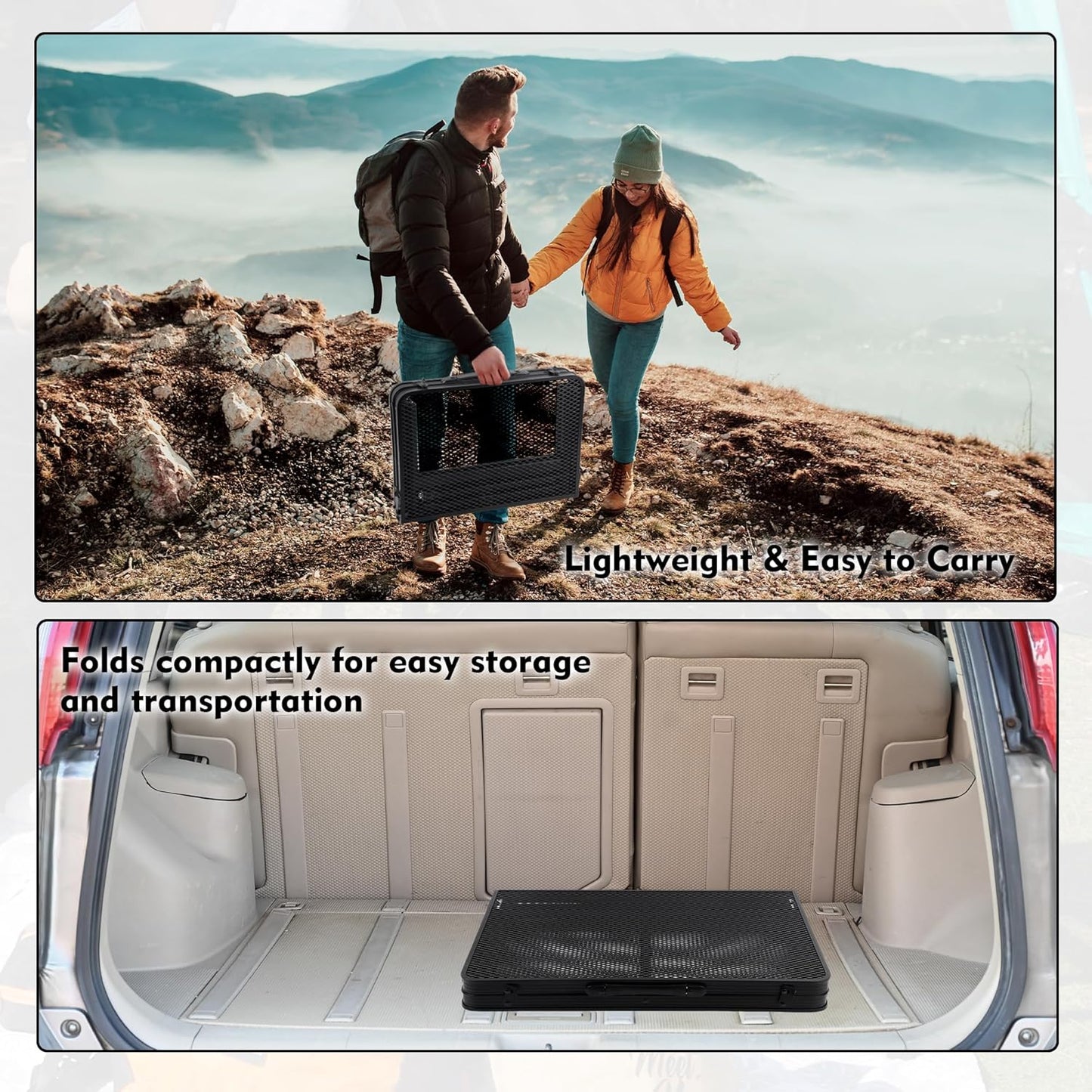 Camping Table with Mesh Desktop, Lightweight & Portable Folding Grill Table, Height Adjustable Metal Outdoor Table for Camp, Cooking, BBQ, RV, Picnic-3 FT Black