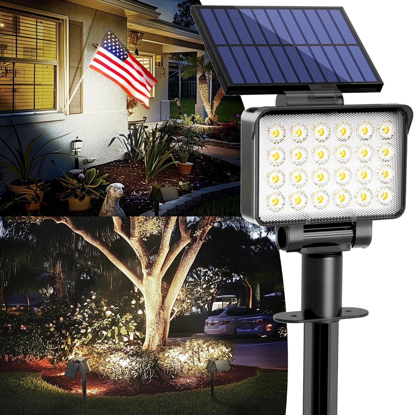 Solar Spot Lights Outdoor Waterproof for Flag, Tree, House, Garden, Yard, Landscape Spotlights for Accent Uplighting Decorations-6 Pack, Natural Light
