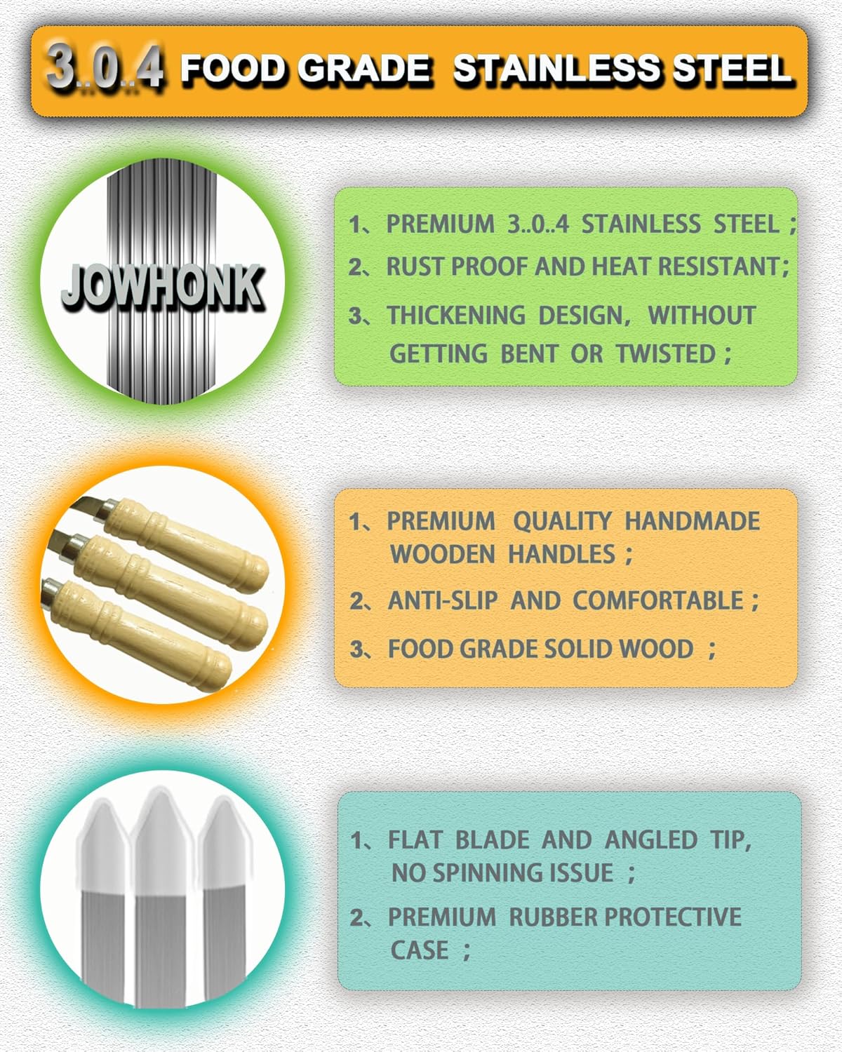 23.5" Large Skewers for Grilling,304 Stainless Steel 0.4 inch Wide Kabob Skewers with Wooden Handle,Heavy-Duty Flat Metal Kebab Skewer,BBQ Barbecue Skewer Reusable for Outdoor Grill-12PCS