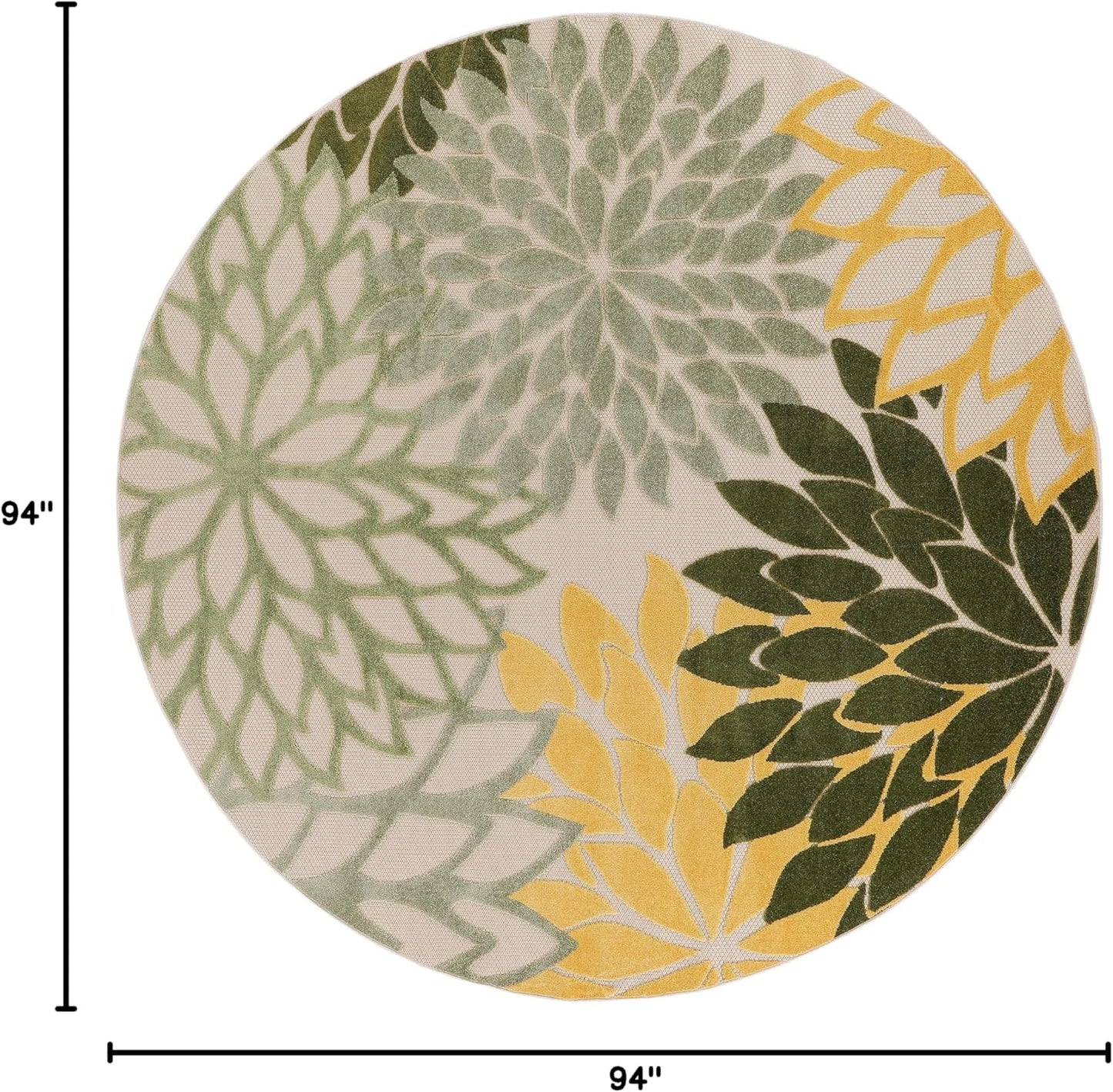 Nourison Home Aloha Indoor/Outdoor Green Multicolor 7'10" x Round Area Rug, Easy-Cleaning, Non Shedding, Bed Room, Living Room, Dining Room, Backyard, Patio, Deck (8 Round)