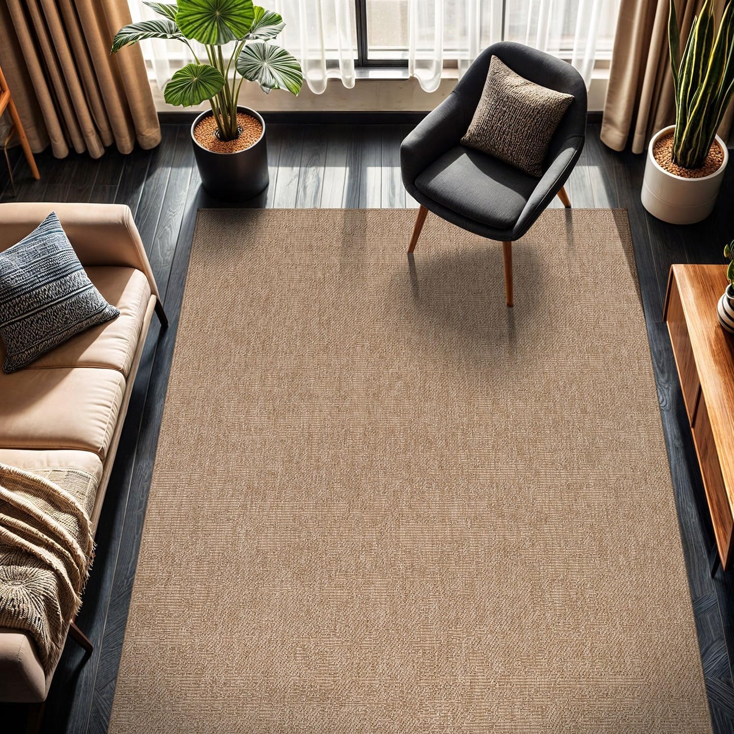 CAMILSON Easy Jute Rug 6x9, Indoor Outdoor Natural Color Fiber Area Rugs for Living Room Patio and Kitchen Rug, Solid Boho Woven Design, Easy-Cleaning, Washable Outside Carpet Alfombras (6 x 9)