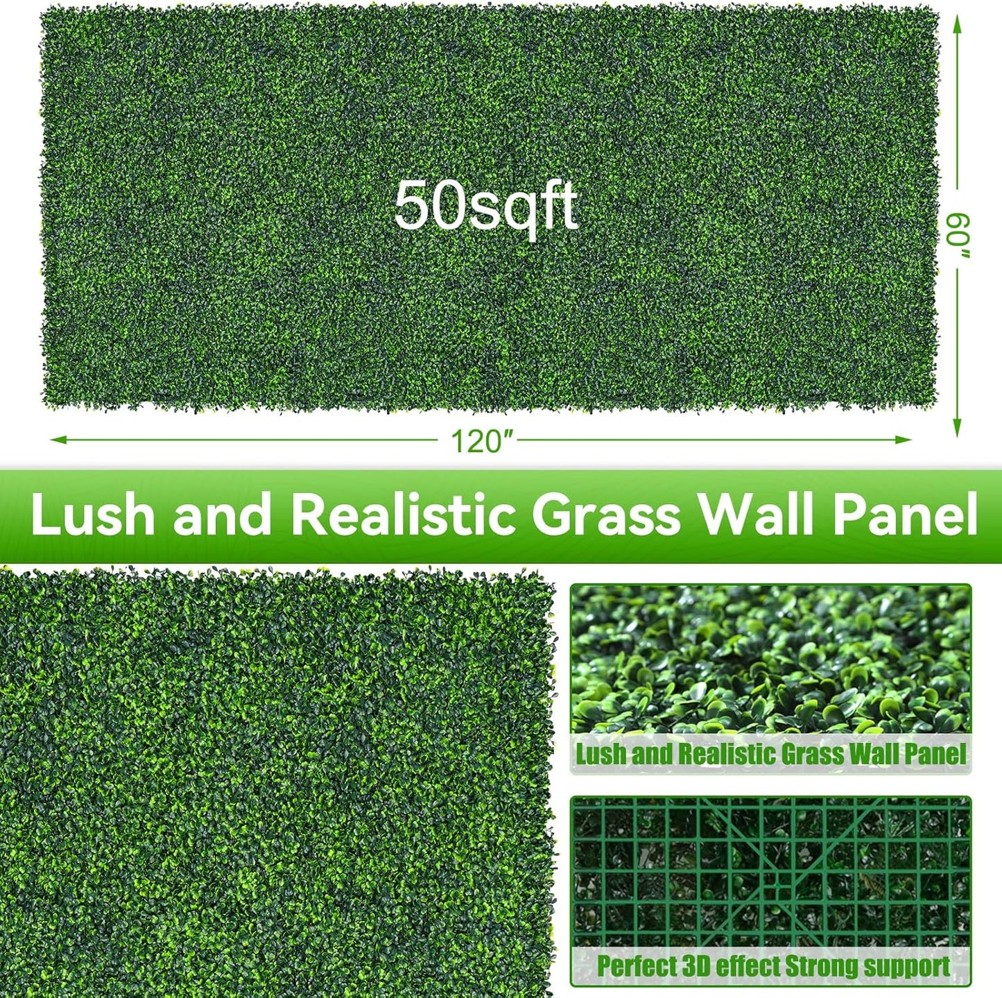 Artificial Boxwood Roll,60x120 in(50 sqft) UV-Anti Faux Ivy Grass Wall Backdrop for Balcony Privacy, Fake Grennery Wall Decor for Garden, Patio, Backyard