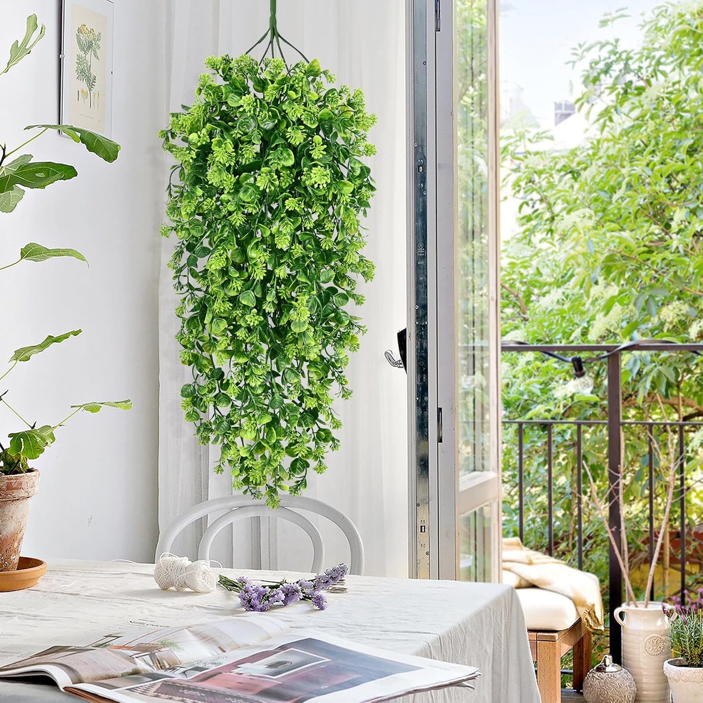 Waipfaru 4Pcs Fake Hanging Plants 3ft Fake Plants UV Resistant Fake Vines Artificial Decor for Indoor Outdoor Party Wall Porch Wedding Decoration,Light Green