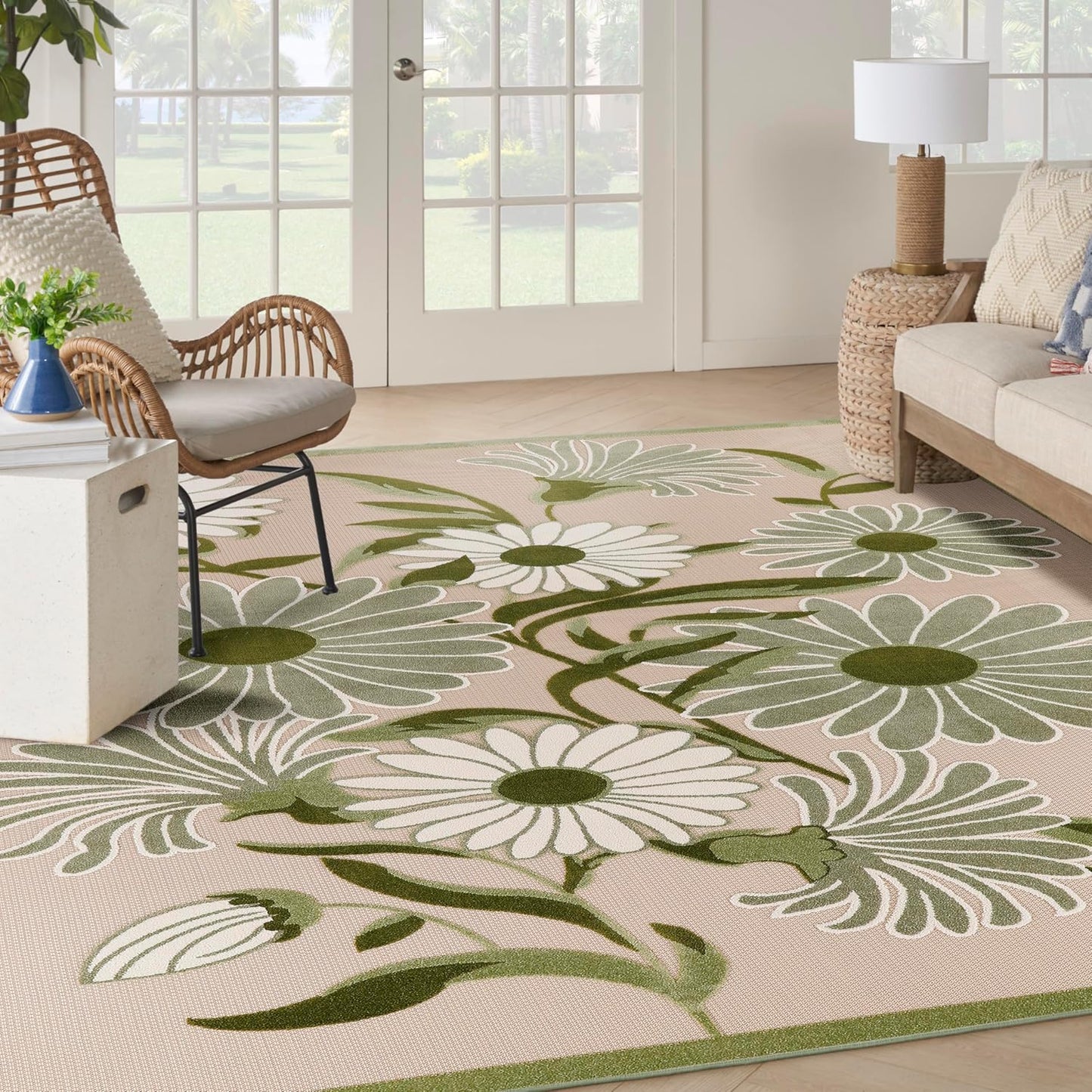 Nourison Home Aloha 9' x 12' Ivory Green Fabric Outdoor Area Rug (9' x 12')