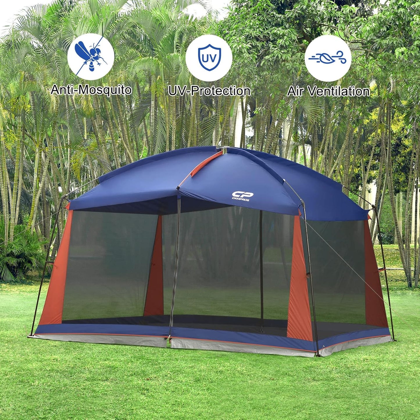 CAMPROS CP Screen House 12 x 10 Ft Screened Mesh Net Wall Canopy Tent Screen Shelter Gazebos for Patios Outdoor Camping Activities - Blue