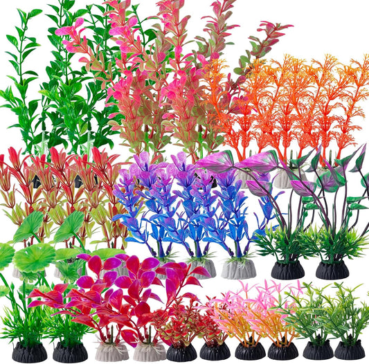 COMSUN 25 Pack Artificial Aquarium Plants, Small Size 4 inch Approximate Height Fish Tank Decorations Home Décor Plastic Red
