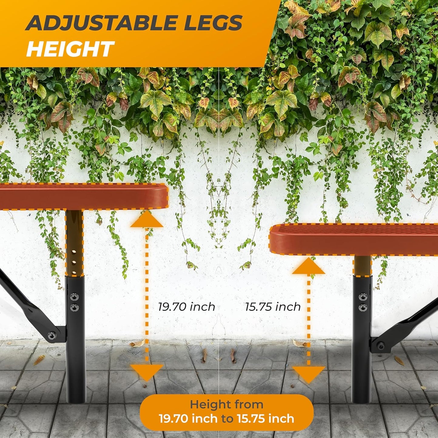 Heavy-Duty Outdoor Metal Bench, Thermoplastic-Coated, Inground, Weatherproof, Commercial-Grade for Parks, Gardens, Patios, Stores & More (6 Ft - Inground, Red)