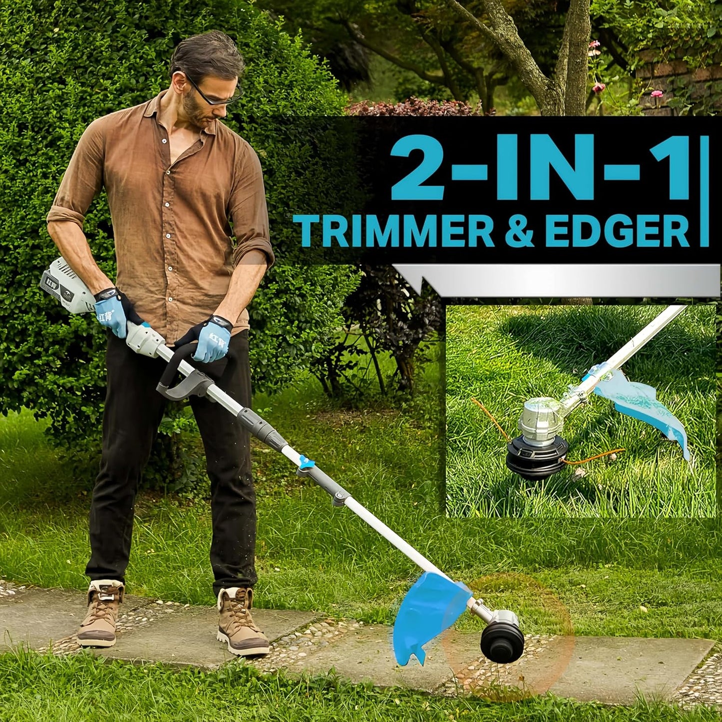 RB 17" Cordless String Trimmer, 40V Lithium Battery Weed Wacker with 4.0Ah Battery & Fast Charger & .095'' line, 2 in 1 Grass Trimmer and Edger, 2-Speed Adjustable, Low Vibration Lawn Garden Tool