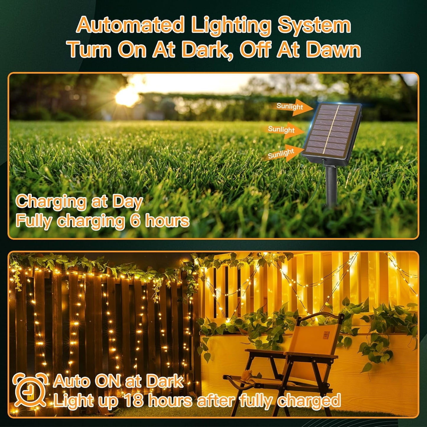 Solar String Lights 120LED 40FT, IP67 Waterproof Solar Lights for Outside with 8 Lighting Modes, Upgraded Solar Panel Fairy Lights for Garden Party Wedding Decorations (Warm White)
