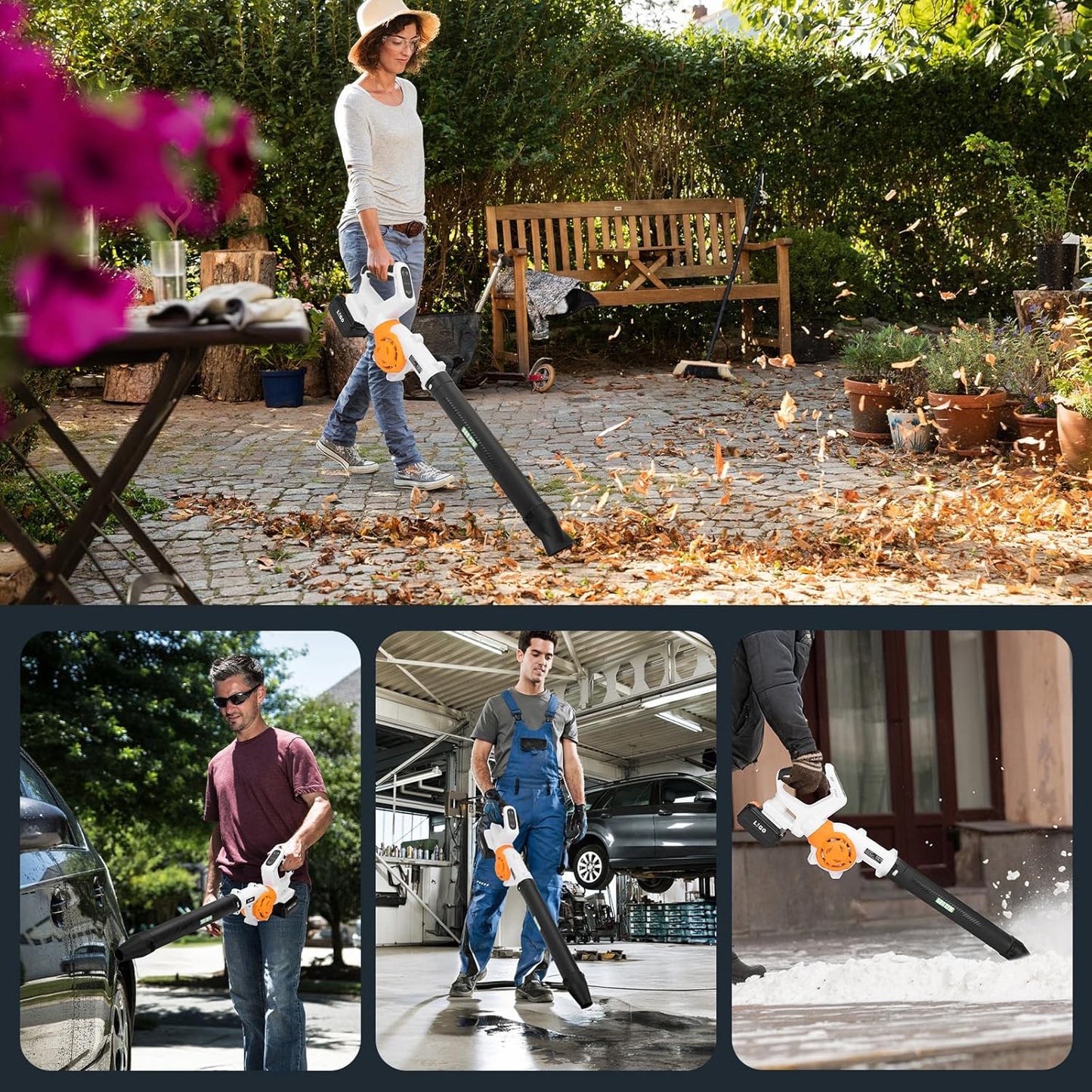 LIGO 20V Cordless Leaf Blower with 4.0Ah Battery, High-Speed Dual Fan, 3-Speed Memory & 180° Handle, 4 Nozzles with Extension Tube for Lawn, Workshop, Desktop