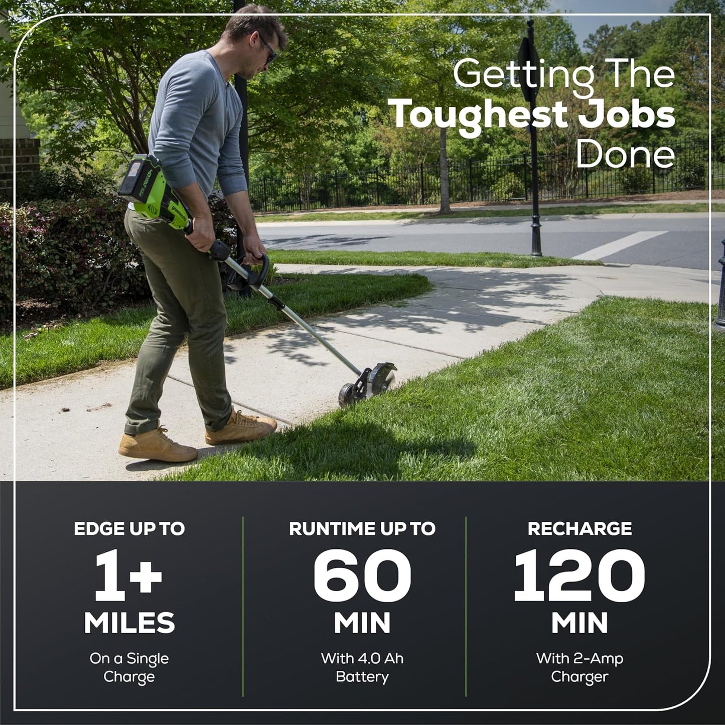 Greenworks 40V 8" Brushless Edger, 4.0Ah USB Battery and Charger Included