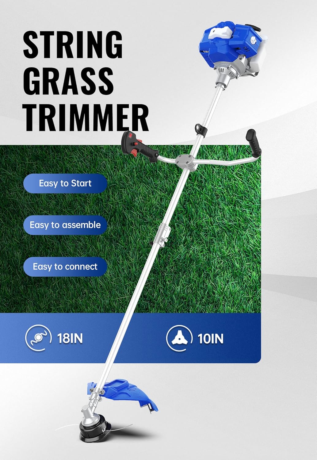 WILD BADGER POWER 52cc Weed Wacker Gas Powered, 3 in 1 String Trimmer/Edger 18’’ with 10’’ Brush Cutter,Rubber Handle & Shoulder Strap Included