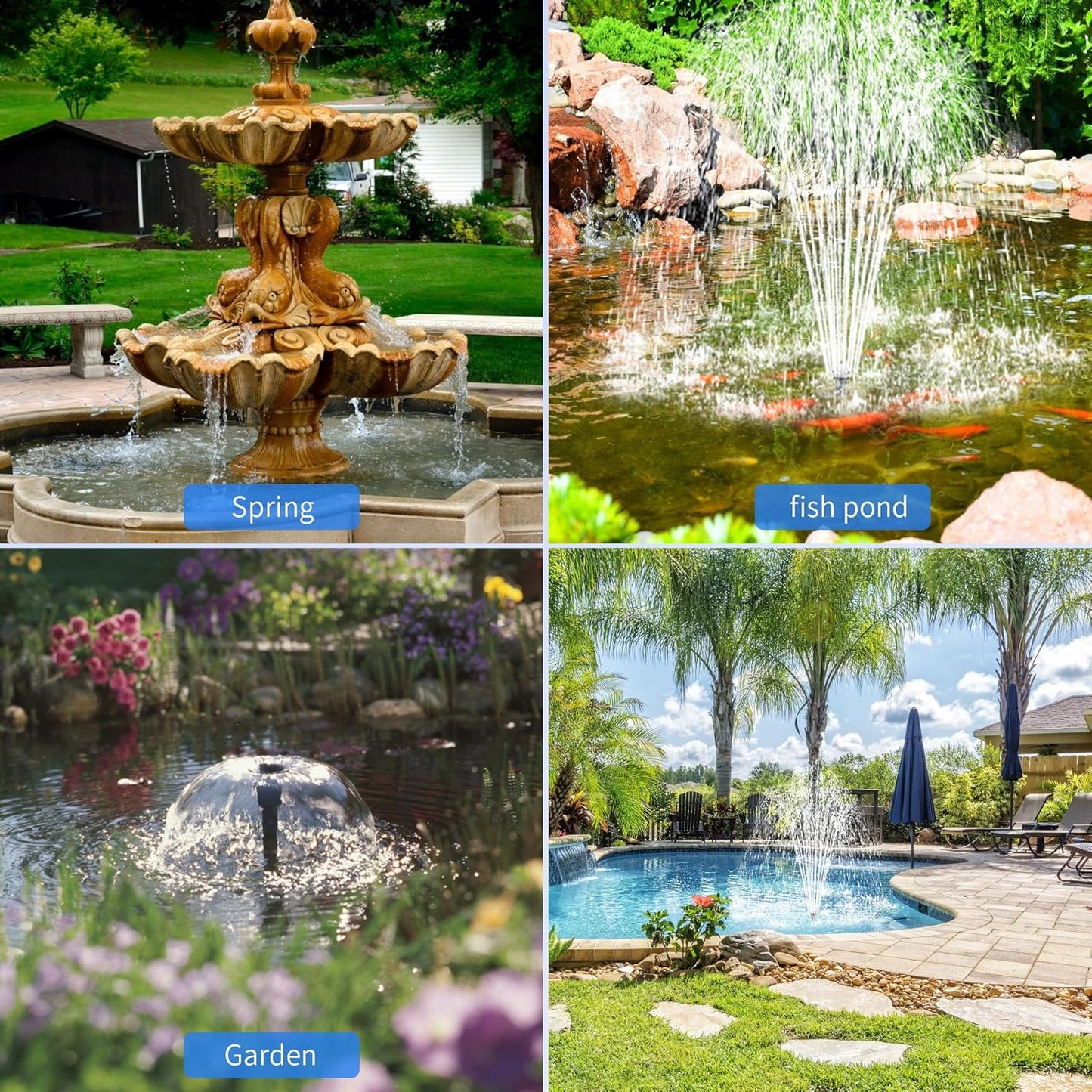 Biling Solar Fountain Pump with 35W Efficient Panel, Solar Fountain Pump with 450GPH Flow High Speed, Fountain with PVC Tubing 4 Nozzles Accessories for Waterfall, Ponds, Wildlife Garden