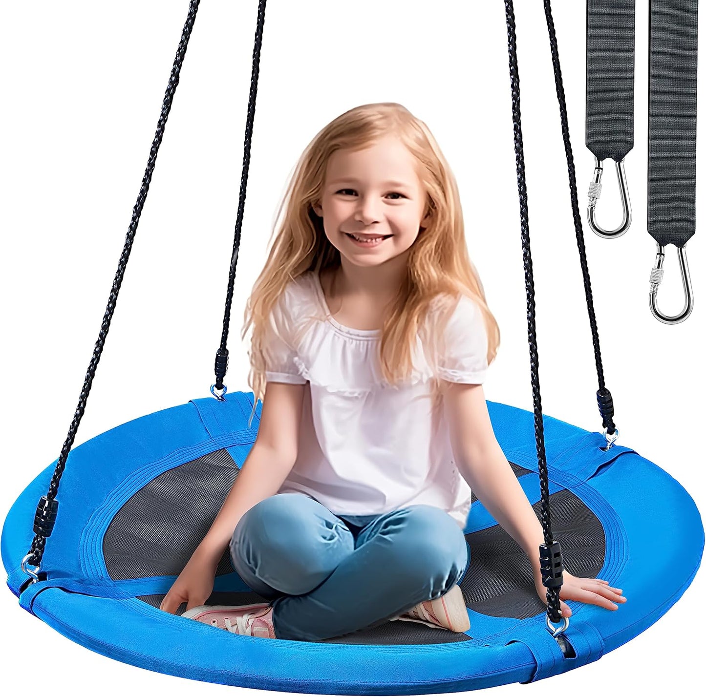 TURFEE 40" Saucer Tree Swing Set - 900Lb Weight Capacity, 900D Oxford Waterproof, with Hanging Straps Swings for Kids Playground Outdoor Activity Backyard Daily Exercise Fun(Blue)