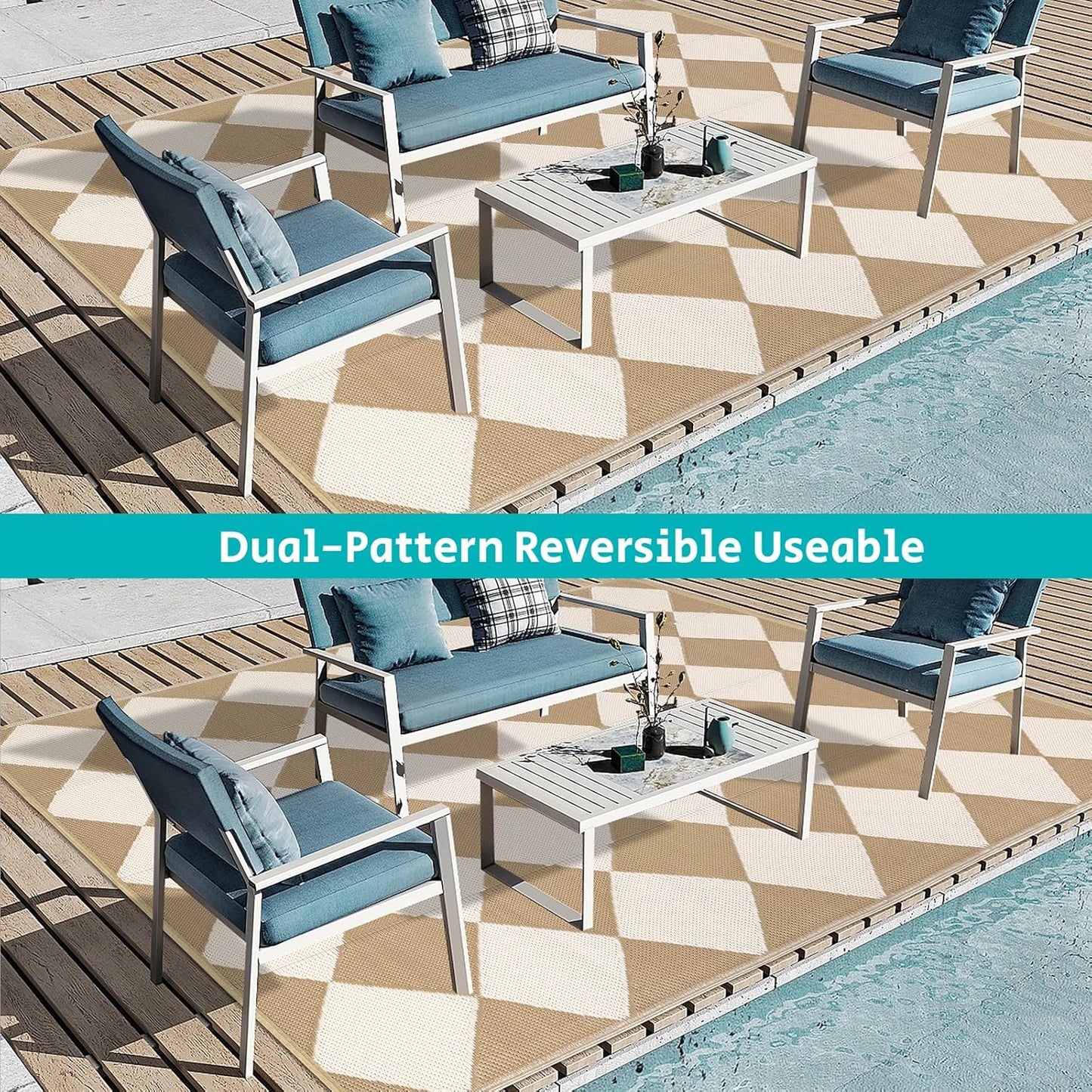 HEBE Outdoor Rug Waterproof 8x10, Plastic Straw Rug Camping Rug, Reversible Outdoor Patio Rugs RV Mat Clearance, Indoor Outside Floor Carpet for Porch,Deck,Camper,Balcony,Backyard