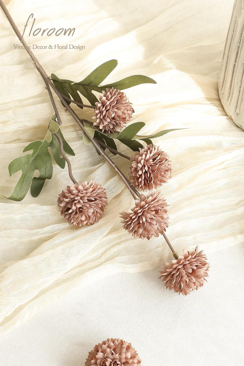 Floroom 5pcs Light Taupe Faux Silk Mums Artificial Flowers, Bulk Fake Small Mini Chrysanthemums with Stems for DIY Wedding Centerpieces Floral Arrangements Vase Fillers Home Decorations