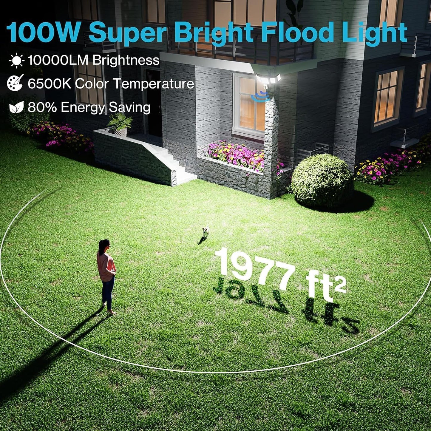 Olafus 100W Motion Sensor Outdoor Lights, 10000LM 6500K Daylight Flood Lights Outdoor Motion Sensor, Dusk to Dawn Outdoor Lighting, IP65 Waterproof Motion Detector Lights for Outside, Black