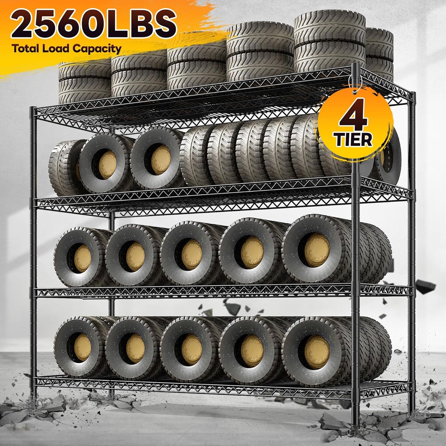 REIBII 2560LBS Storage Shelves 55.5"W Metal Shelving Unit 4 Tier Wire Shelving Commercial Adjustable Garage Shelving Heavy Duty for Storage Rack for Pantry, Garage, Kitchen, 55.5"W x 18"D x 55.5"H