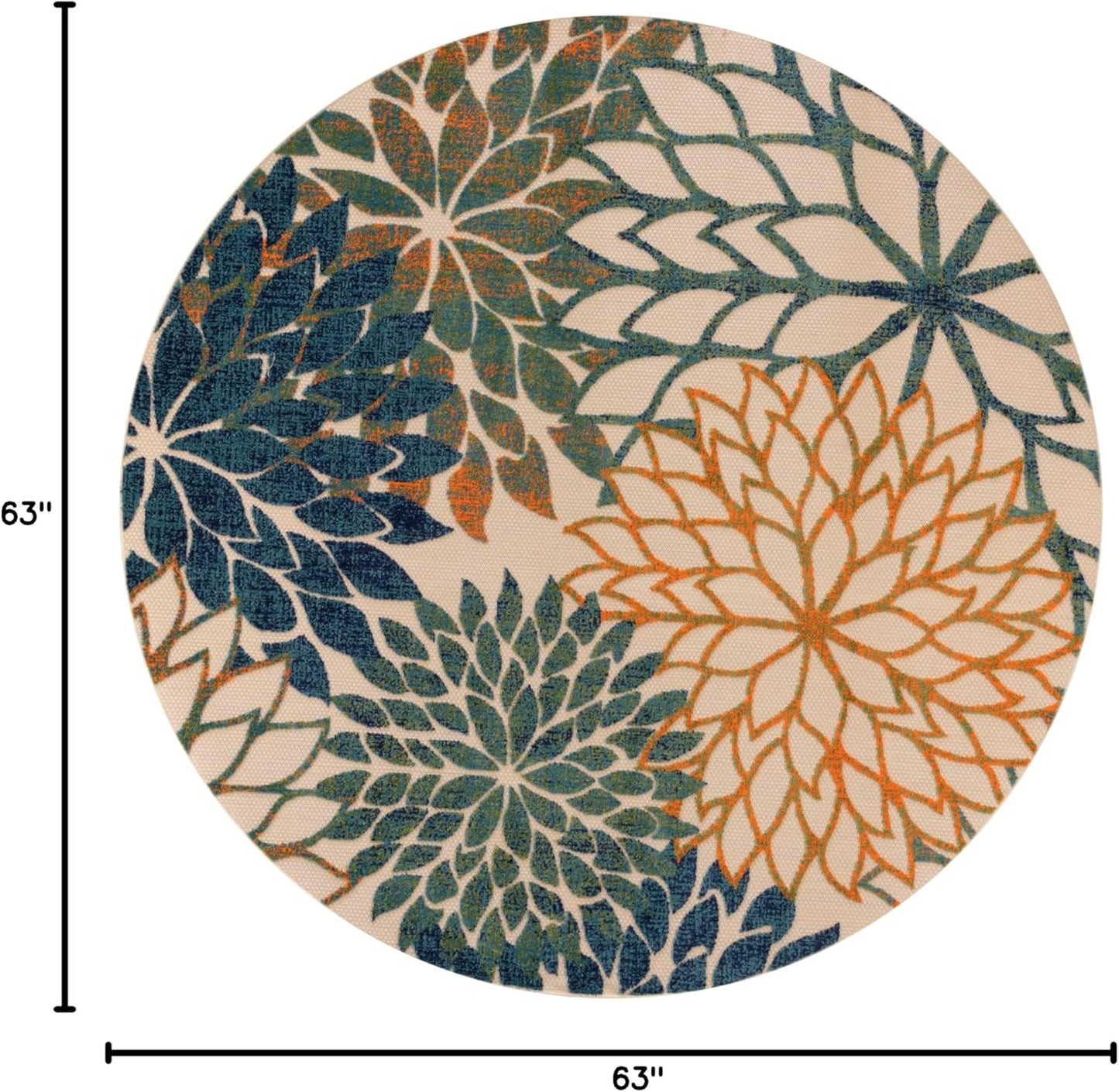 Nourison Home Aloha Tropical Blue Green 5'3" x Round Area -rug, Easy -cleaning, Non Shedding, Bed Room, Living Room, Dining Room, Kitchen (5 Round)