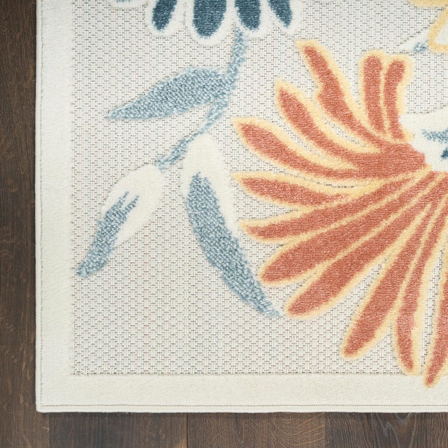 Nourison Aloha Ivory Rose 5'3" x 7'5" Area Rug - Easy Clean, Non Shedding, Bed Room, Living Room, Dining Room, Kitchen (5' x 8')