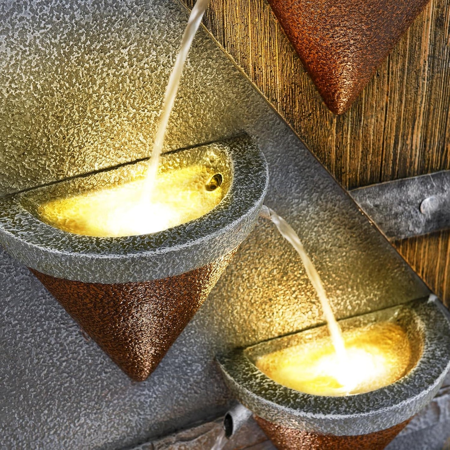 49.21" Outdoor Garden Water Fountain with Lights Floor-Standing 4 Tiers Cascading Large Waterfall Fountain for Patio, Backyard, Deck, Porch and Home Art Decor