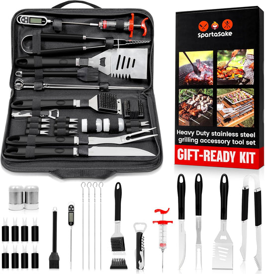 SpartaSake BBQ Grilling Accessories - Stainless Steel Barbecue Grill Tools Accessories kit Spatula Thermometer Tongs for Blackstone Griddle Outdoor Camping-Grill Set Gifts for dad Men Women(24 pcs)