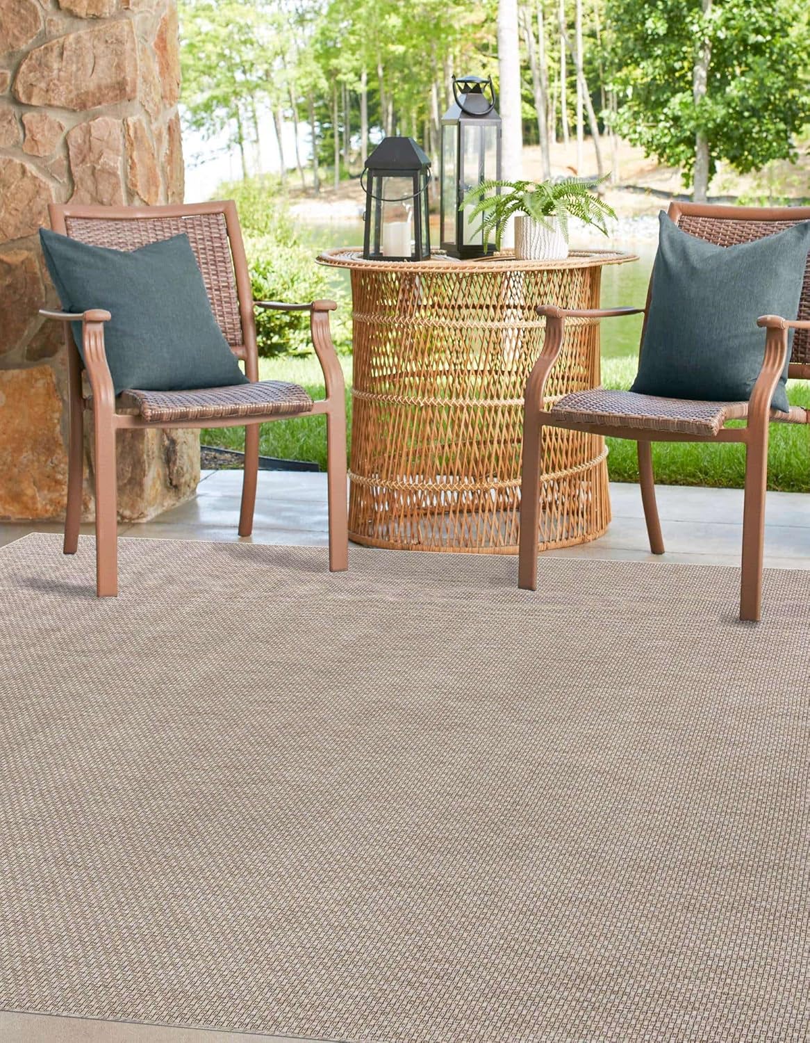 Unique Loom Outdoor Solid Collection Area Rug (10' Square Beige/Ivory)