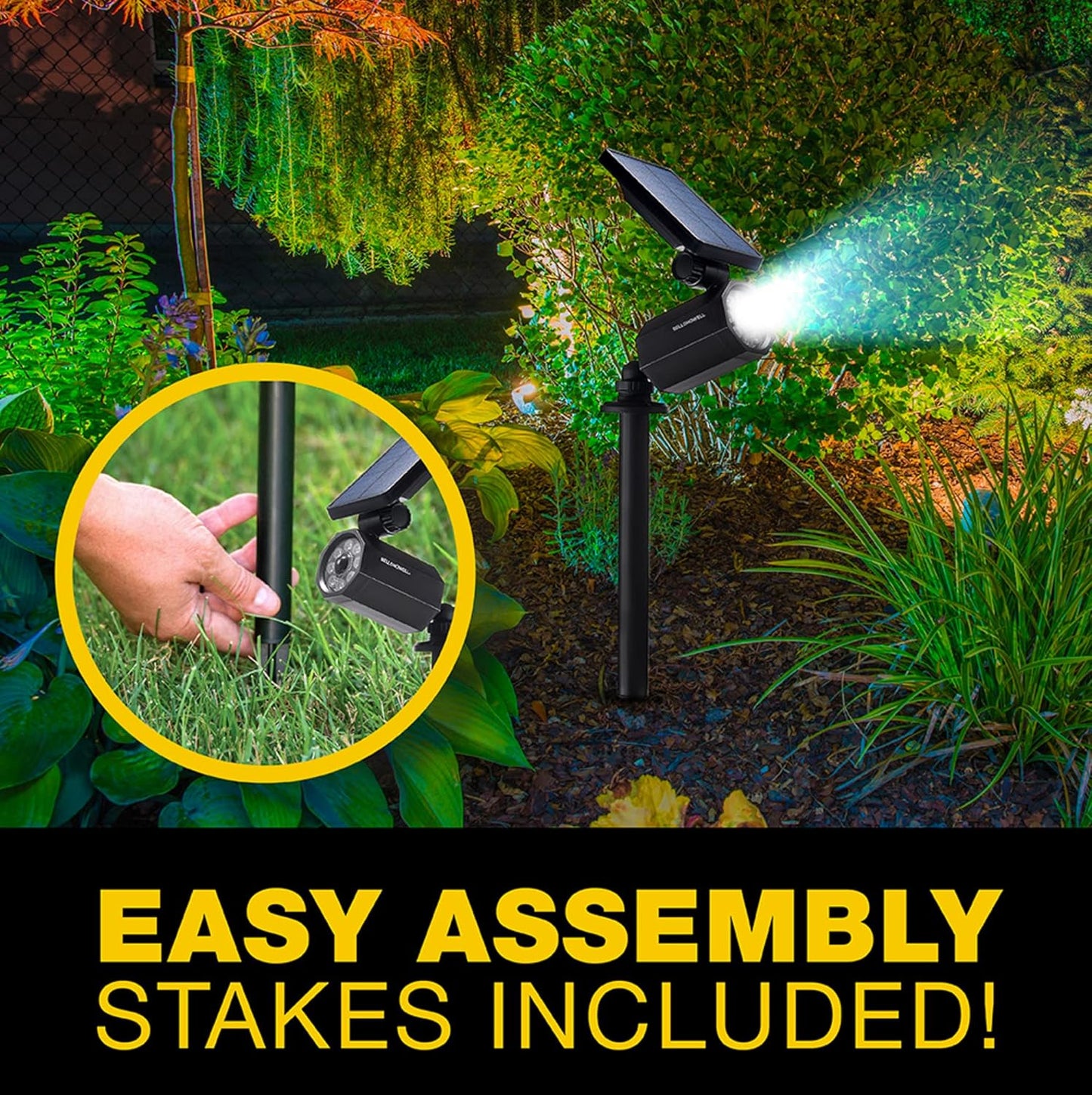 Bell+Howell Bionic Spotlight Motion Solar Spot Lights Outdoor Waterproof, Solar Landscape Lights, Outdoor Solar Yard Lights Weather Resistant, Super Bright LED Lights, for Garden, Lawn As Seen On TV