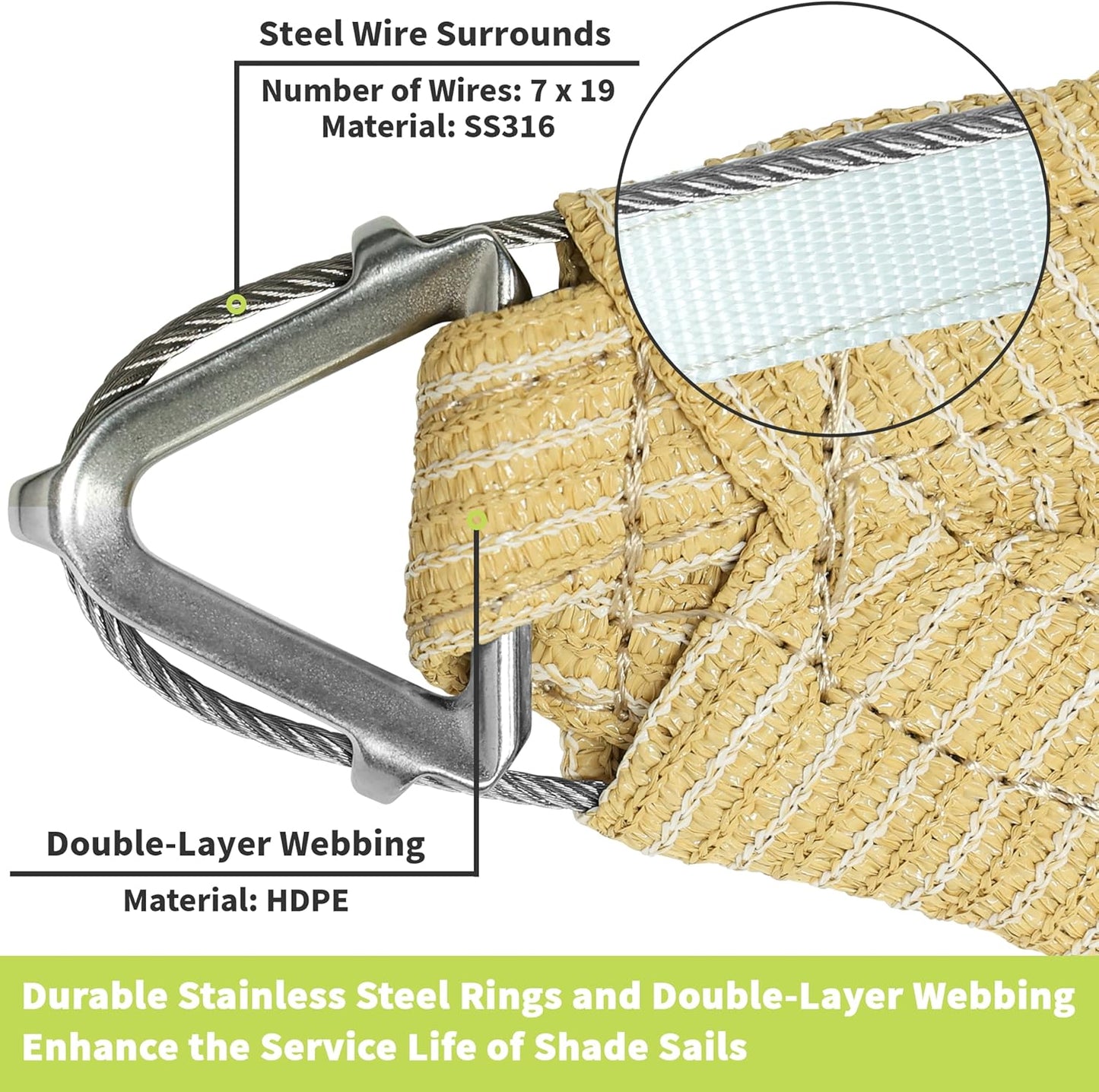 Royal Shade Heavy Duty 16' x 16' Grey Square Pro Ring Shade Sail, 260 GSM Commercial Grade UPF50 Sunshade, Reinforced Corners & Edges -5Years Warranty (We Make Custom Size)