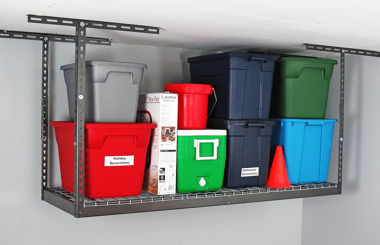 MonsterRax Overhead Garage Storage Rack 2 x 6 Ceiling Rack for Garage Shelving, Organization, & Storage, Adjustable Hanging Storage for Bikes, Equipment & Bins (Hammertone, 24"- 45" Ceiling Drop)