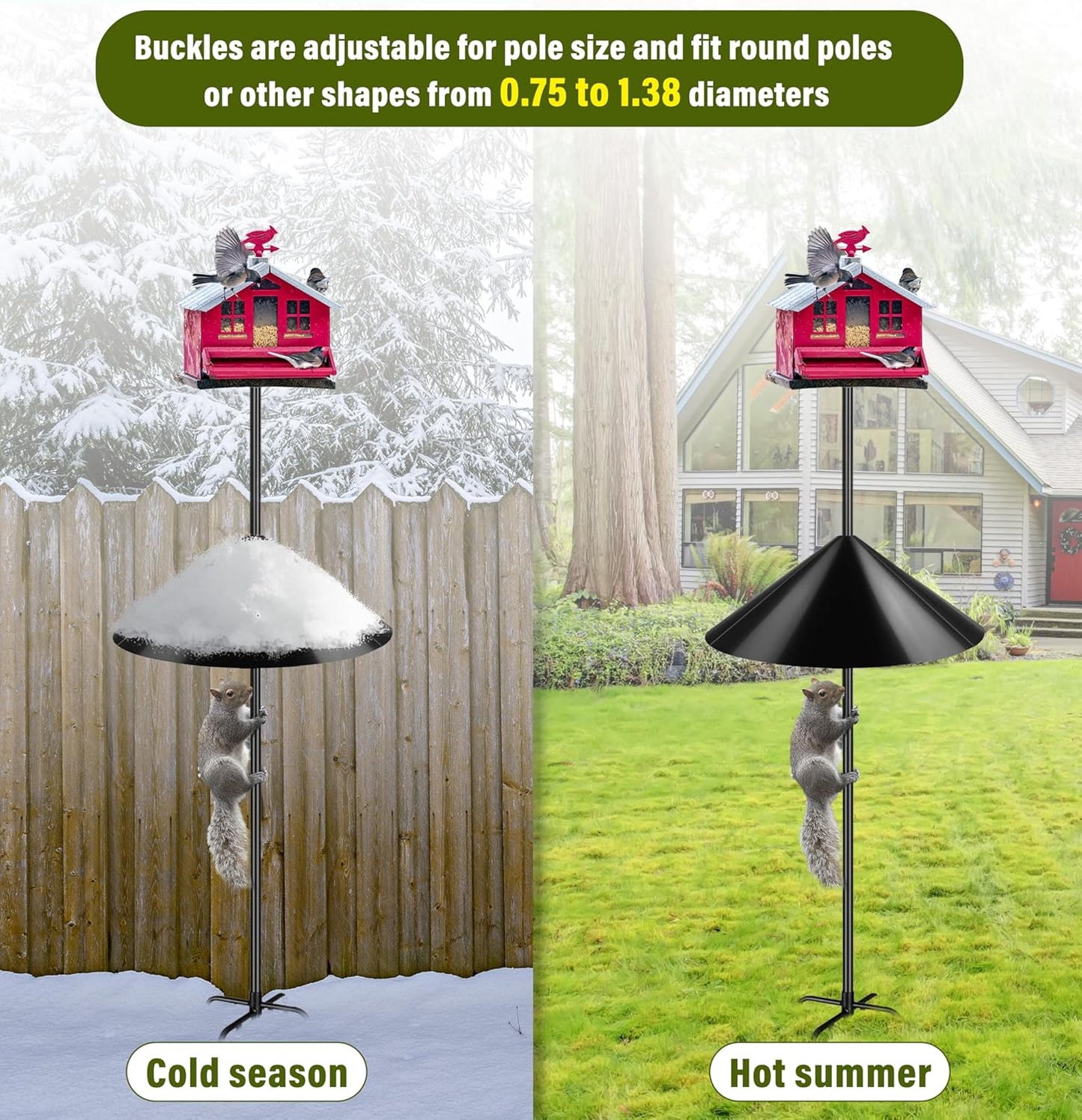 19-inch Squirrel Baffle, Squirrel-Proof for Bird Feeder Pole, Birdhouse Baffle for Shepherd's Hook in The Outdoors,Black(1 Pack)