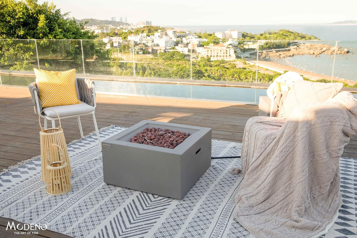 AMS Fireplace | Modeno | Ridgefield | Firepit Table | Cover and Lava Rocks Included | (Fuel; Natural Gas - Light Gray)