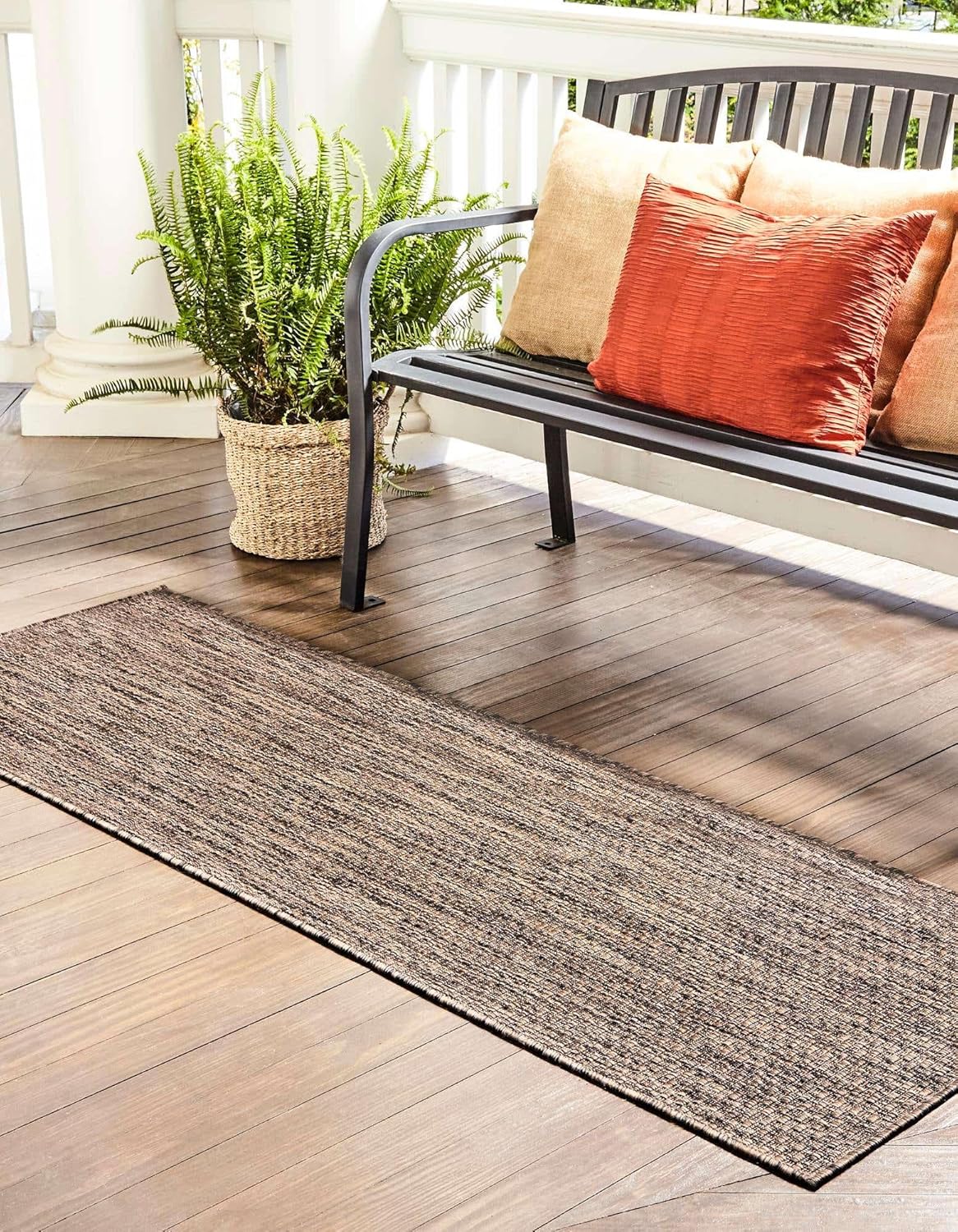 Unique Loom Outdoor Solid Collection Area Rug (2' x 8' Runner Light Brown/Ivory)